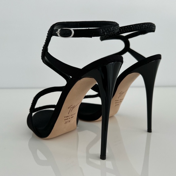 GIUSEPPE ZANOTTI BLACK SATIN CRYSTAL STUNNING SANDALS SIZE IT 37.5 / US 7.5 NEW! - Picture 13 of 17